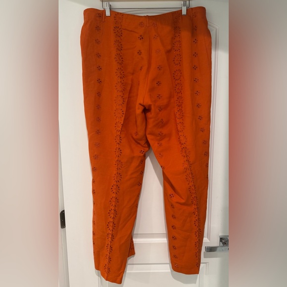 Ashley Stewart Women’s Plus Size Orange Linen-Blend Eyelet Wide Leg Pants 18W - Picture 7 of 7